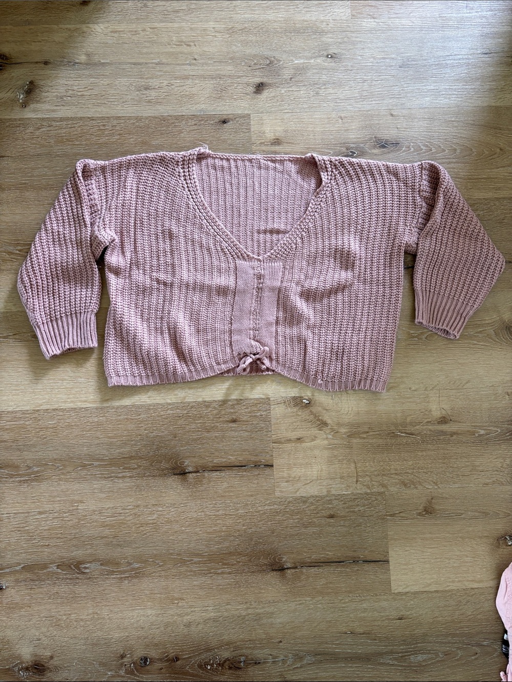 Dusty Rose V-Neck Knit Tie-Front Sweater